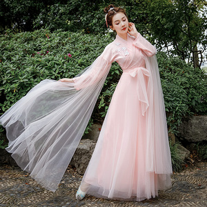 古装改良汉服女夏飘逸纱超仙淡雅学生粉色仙女裙古典舞蹈演出服装