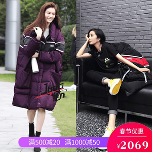 美国代购 ground zero 杨幂何穗赵丽颖同款拼色字母羽绒服外套 女