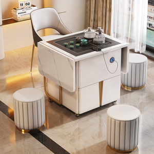 升降折叠茶台轻奢小户型简约多功能移动茶几餐桌两用阳台岩板茶桌