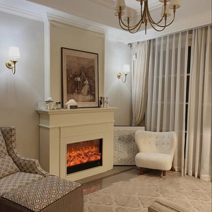 法式简约设计实木壁炉装饰柜ins风民宿置物架客厅白色壁炉背景墙