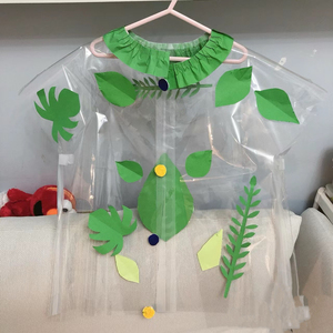 儿童环保服饰时装秀手工制作透明塑料布制作树叶男童演出服亲子