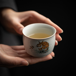 陶瓷主人杯单个汝窑茶杯功夫茶具套装萌虎泡茶杯个人专用茶盏建盏