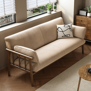 日式实木沙发小户型冬夏两用可拆洗三人位公寓阳台科技布艺沙发椅