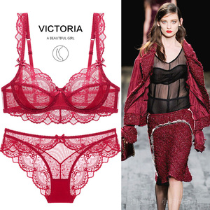 维多利亚美美文胸套装大红色内衣本命年性感超薄款蕾丝聚拢维秘女