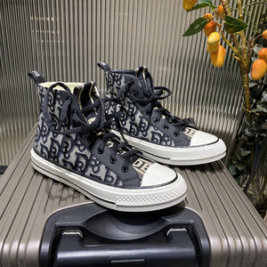 迪奥菲德1970s帆布鞋刺绣高帮真皮加厚保暖设计感小众潮流板鞋