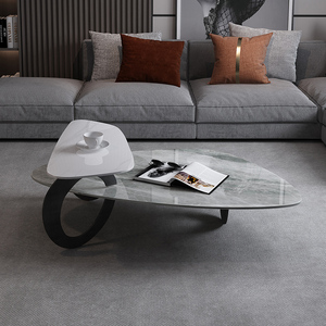 现代极简茶几异形亮光奢石岩板家用轻奢简约设计师高级感咖啡桌字