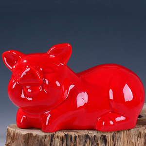 德化瓷土传统工艺高温烧制瓷质细腻釉面光滑陶瓷招财风水红色小猪