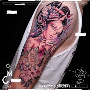 mg tattoo 狐狸花魁艺伎 日式灵狐忍者图案花臂少女纹身贴纸