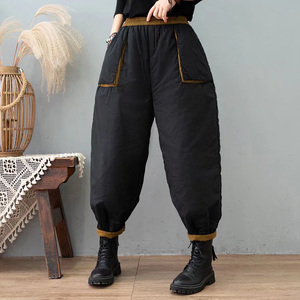 复古棉裤女外穿冬季夹棉加厚靴裤宽松大码棉布保暖灯笼裤九分裤子