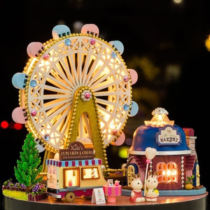 摩天轮音乐盒春日花语别墅透明八音盒旋转生日格林花园创意led灯