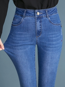 米兰登直筒牛仔裤女夏季薄款弹力高腰2022春秋显瘦中老年妈妈九分