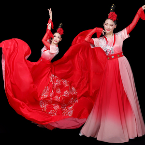 古典舞蹈服女飘逸中国风套装红艳凝香服装大气开场舞大摆裙演出服