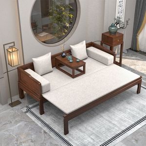 新中式实木床沙发轻奢贵妃禅意罗汉床一体两用推拉床1.5米宽家用
