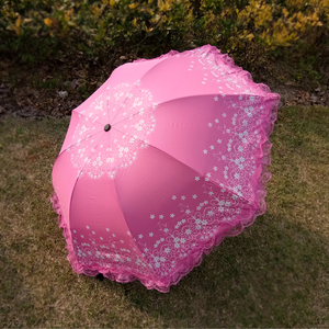 蔡培云淘宝日本棉布竹柄小洋伞蕾丝太阳伞防晒防紫外线少女心小巧