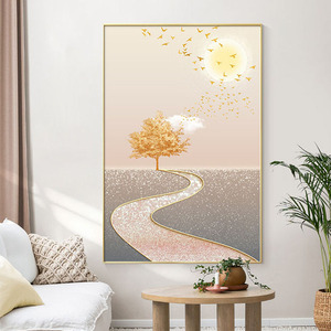 现代简约入户玄关装饰画过道走廊发财树壁画客厅背景墙竖版挂画
