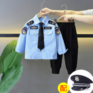 儿童警察服童装男童警官服保安制服男孩警服春装衬衫套装表演服装