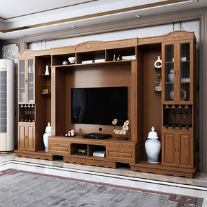 电视柜组合墙柜实木多功能中式客厅影视柜伸缩大户型储物柜一体柜