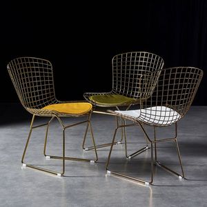 北欧风ins网格椅子网红镂空金色餐椅靠背椅梳妆凳子铁艺创意设计