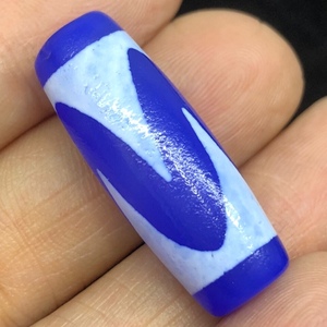 藏秘风化蓝玛瑙虎牙虎纹天珠法器西藏老天珠手链吊坠项链散珠手串