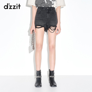 dzzit地素夏新款简约黑色水洗毛边牛仔短裤女3D2R1321A
