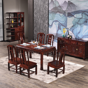 祥蕴阁国色天香红木西餐桌印尼黑酸枝阔叶黄檀家具餐台餐桌椅组合