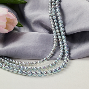 冰蓝 天然海水极光真多麻 blue rose珍珠珠串 银蓝灰色伴彩项链