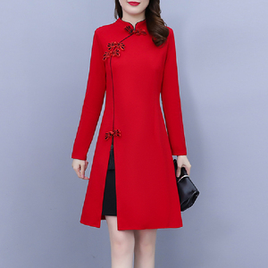 过年红色喜庆女装新年衣服女2022春新款胖mm时尚中国风气质连衣裙