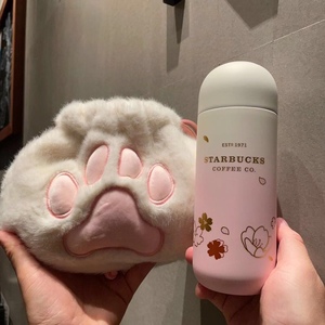 星巴克2021新品杯子樱花季猫爪胶囊保温杯套装含猫爪拎包节日礼物