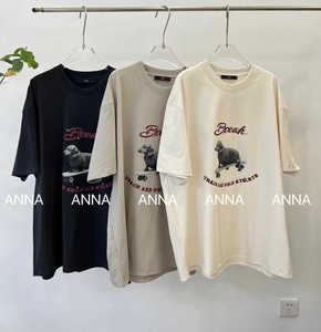 ANNA2024夏款新款PH23时尚潮流字母动物图案宽松圆领长T恤上衣女