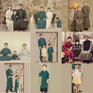 民国风邓超孙俪全家福亲子影楼写真服长衫旗袍古装情侣中国风服装