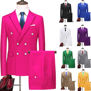 春夏红色双排扣西装套装男士大码商务正装西服外套演出礼服两件套