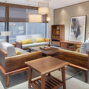 东家家具胡桃木实木沙发新中式家具原木沙发布艺沙发客厅现代轻奢