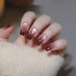 手工定制美甲成品高级显白冰透乌梅晶石渐变穿戴甲新娘假指甲贴片