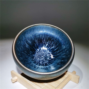 建窑建盏百花彩金黄鹧鸪红油滴主人杯茶具手工铁胎蓝莲花宋代茶盏