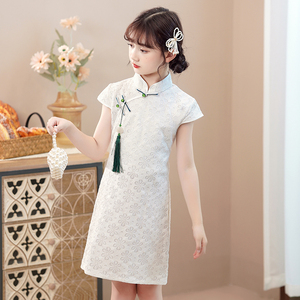 高级女童旗袍夏季薄款中国风改良蕾丝女孩古风汉服唐装儿童连衣裙