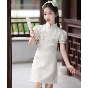 法式女童小旗袍轻奢小众高级儿童中国风优雅改良公主礼服裙泡泡袖
