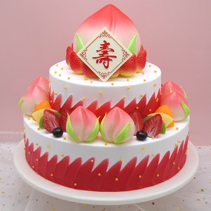 三层寿桃蛋糕模型老人2020新款样品过寿祝寿水果生日模型定制仿真