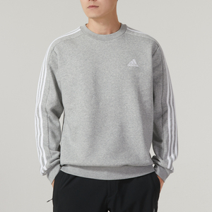 Adidas阿迪达斯圆领卫衣男2024春季新款灰色长袖加绒套头衫运动服