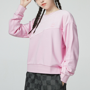 阿迪达斯粉色卫衣女装2023春季新款运动服圆领上衣宽松长袖套头衫