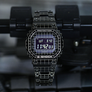 卡西欧限量金属小方块雷射雕刻网格复刻方形手表男gmw-b5000cs-1