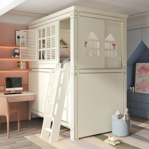 实木一儿一女儿童姐弟床s形上下床双层床上下铺高低床兄妹分隔床