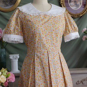 着时间手工制苏联复古50年代父母爱情百褶绿色碎花布拉吉棉连衣裙