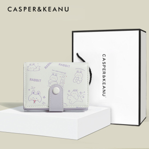 CASPER&KEANU小众卡通可爱小熊钱包小清新皮搭扣三折短款学生卡包