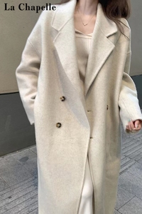 拉夏贝尔双面羊绒大衣女2022秋冬新款中长款韩版小个子毛呢子外套