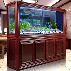 大屏风超白木质木全套定制 底柜中式龙鱼缸客厅水族箱 实木红木其
