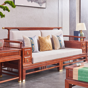 红木沙发刺猬紫檀原木新中式大户型沙发别墅客厅实木沙发茶几组合