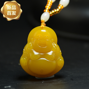 一元拍玉佛吊坠黄龙玉笑佛挂件女款黄玉弥勒佛项链坠玉大肚佛挂件