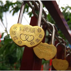 许愿锁情人节礼物平安铜锁小号爱情锁永结婚庆情侣同心锁景区挂锁