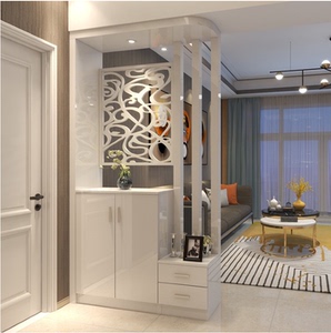 门厅白色烤漆玄关隔断鞋柜雕花镂空柜拼色双面中式平板柜换鞋凳