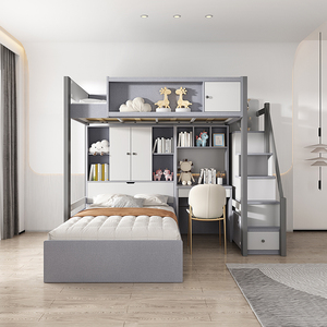 双人床上下铺错层儿童床两层二层床双层床多功能组合子母床高低床